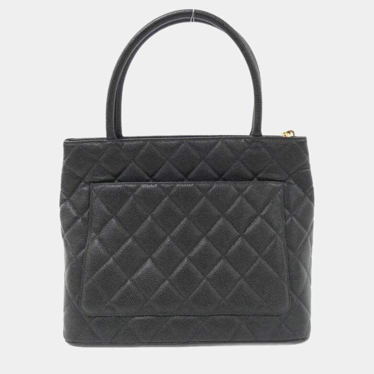 Pre Owned Chanel Medallion Black Grained Leather Handbag