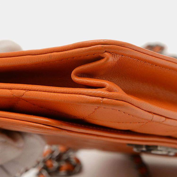 Pre Owned Chanel Boy Orange Lambskin Wallet On Chain