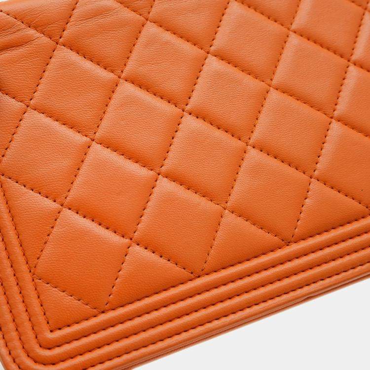 Pre Owned Chanel Boy Orange Lambskin Wallet On Chain