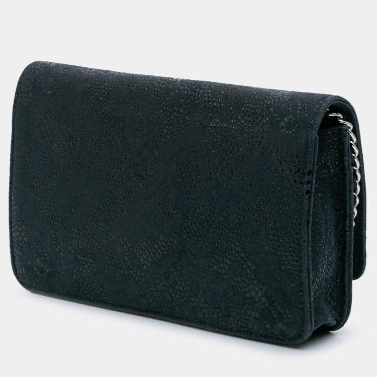 Pre Owned Chanel Blue Lace Overlay Goatskin Wallet On Chain
