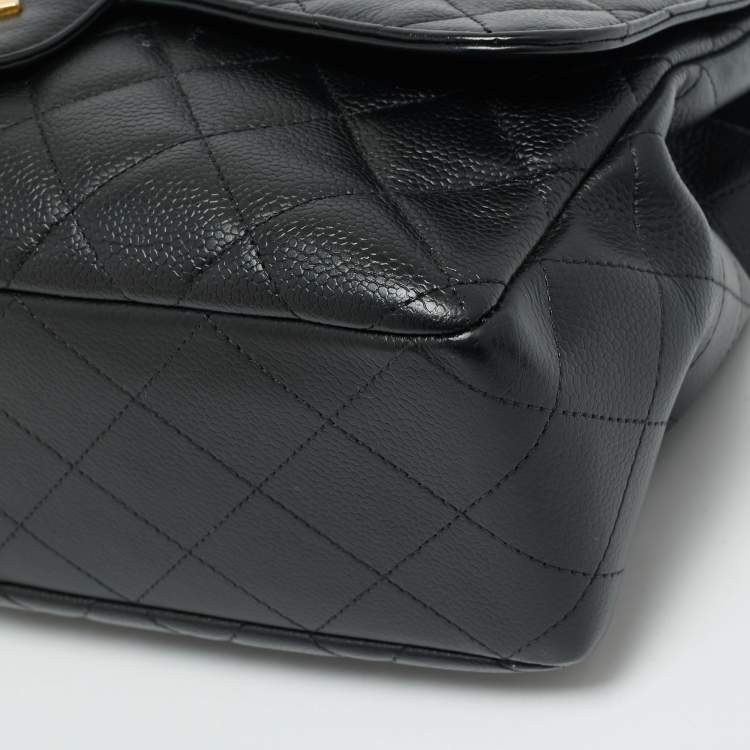 Pre Owned Chanel Black Quilted Caviar Leather Jumbo Classic Single Flap Bag