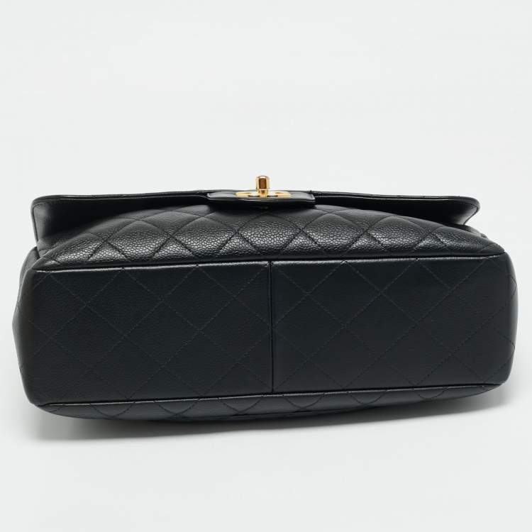 Pre Owned Chanel Black Quilted Caviar Leather Jumbo Classic Single Flap Bag