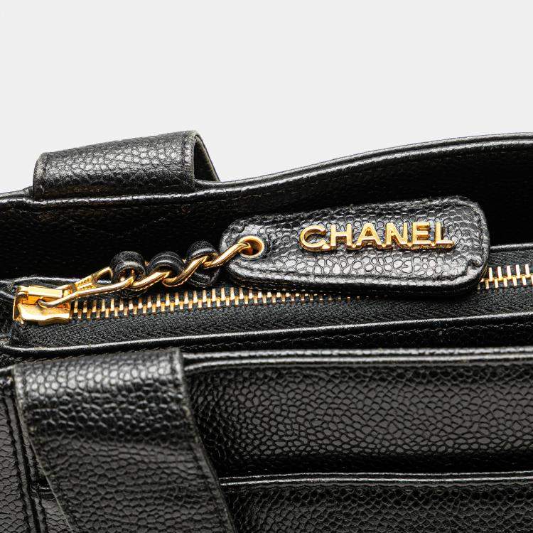 Pre Owned Chanel Black Caviar LAX Embroidered Logo Tote
