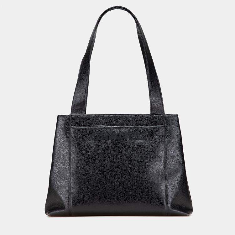 Pre Owned Chanel Black Caviar LAX Embroidered Logo Tote