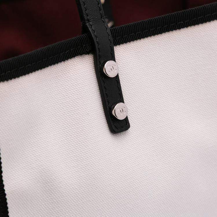 Pre Owned Chanel White Small Canvas Lets Demonstrate Tote