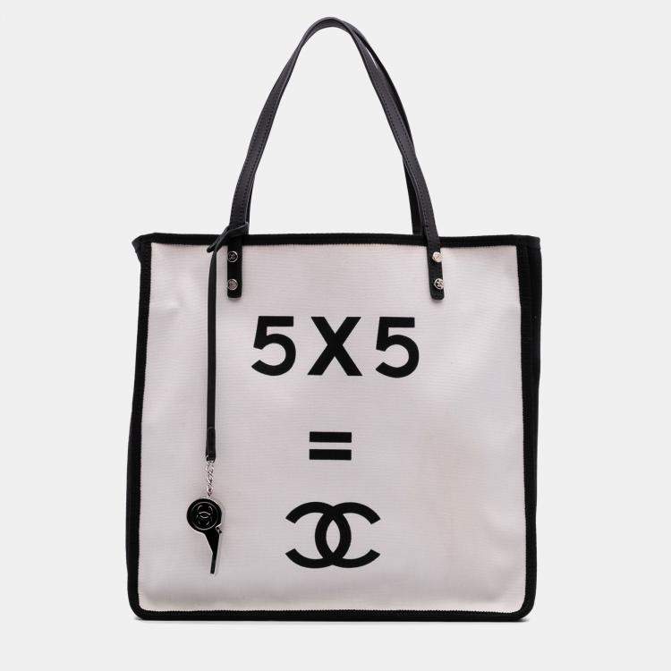 Pre Owned Chanel White Small Canvas Lets Demonstrate Tote