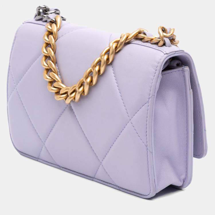 Pre Owned Chanel Purple Quilted Lambskin 19 Wallet on Chain