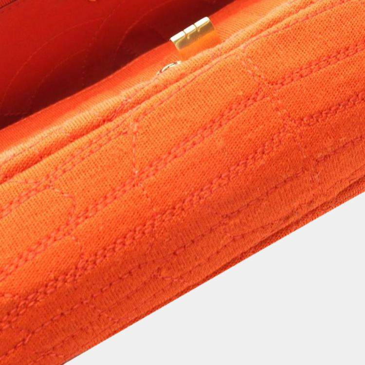 Pre Owned Chanel Orange Reissue 2.55 Quilted Jersey Coco Croc Double Flap 225