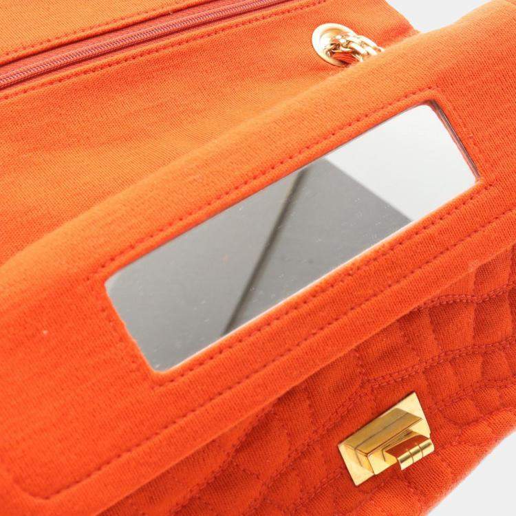 Pre Owned Chanel Orange Reissue 2.55 Quilted Jersey Coco Croc Double Flap 225