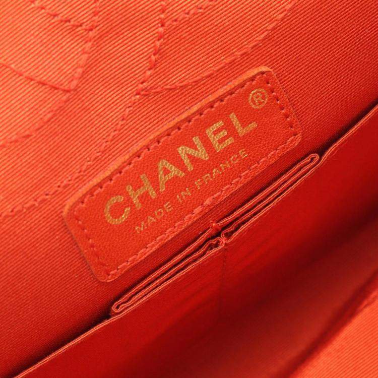 Pre Owned Chanel Orange Reissue 2.55 Quilted Jersey Coco Croc Double Flap 225