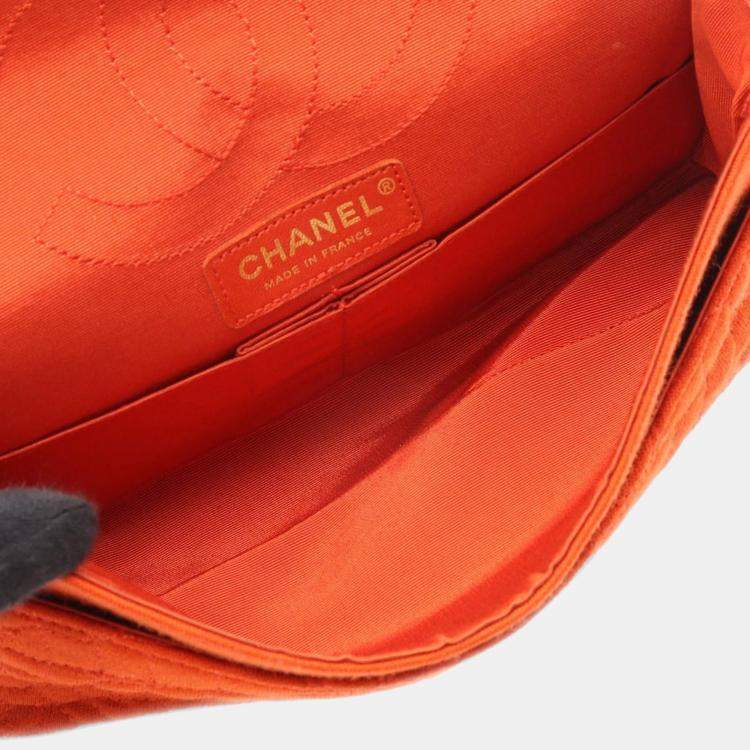 Pre Owned Chanel Orange Reissue 2.55 Quilted Jersey Coco Croc Double Flap 225