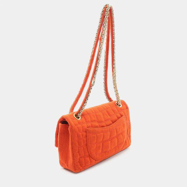 Pre Owned Chanel Orange Reissue 2.55 Quilted Jersey Coco Croc Double Flap 225