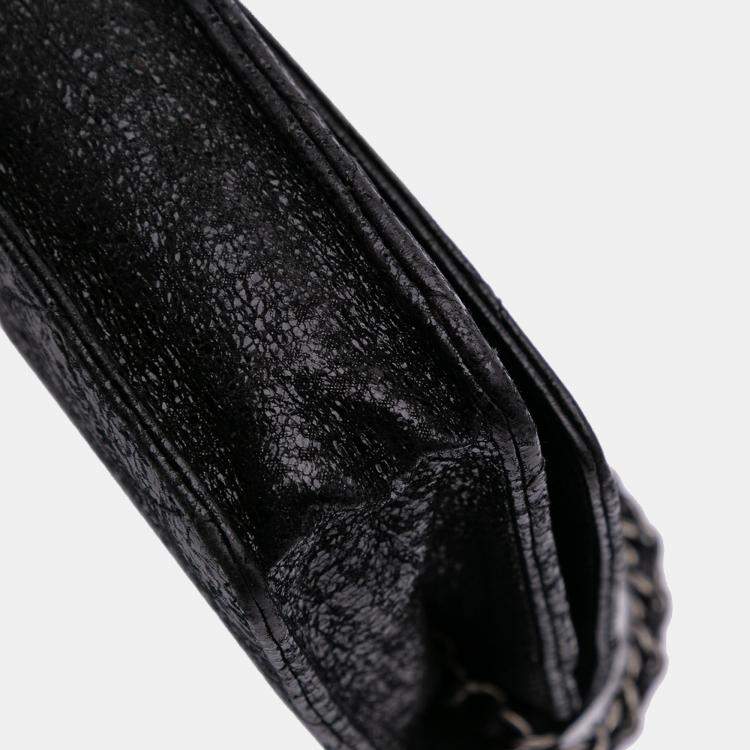 Pre Owned Chanel Black CC Quilted Crinkled Patent Wallet On Chain