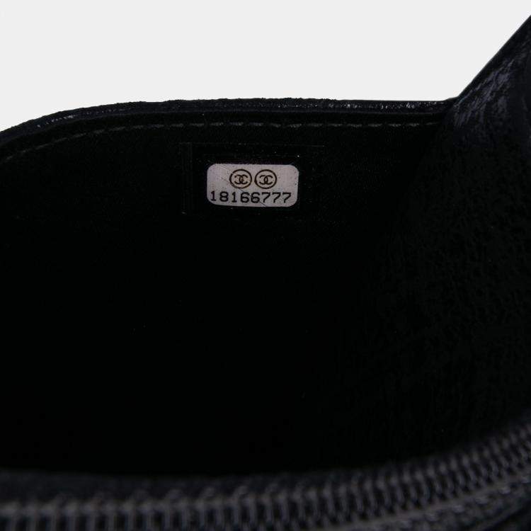 Pre Owned Chanel Black CC Quilted Crinkled Patent Wallet On Chain