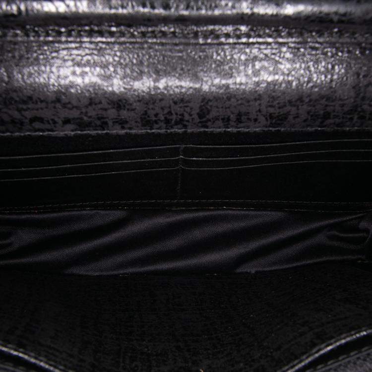 Pre Owned Chanel Black CC Quilted Crinkled Patent Wallet On Chain