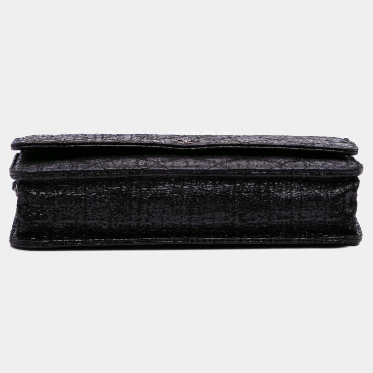 Pre Owned Chanel Black CC Quilted Crinkled Patent Wallet On Chain