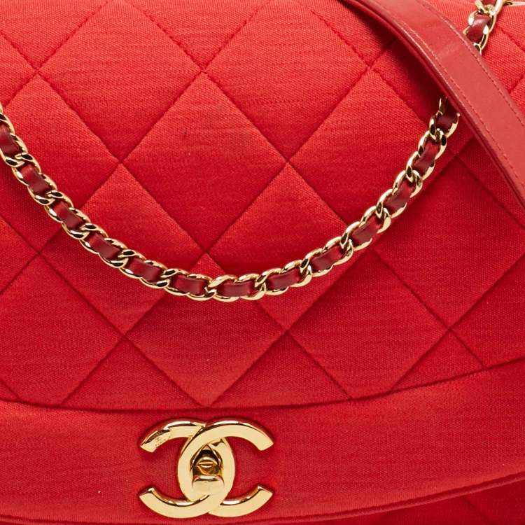 Pre Owned Chanel Red Quilted Jersey Diana Flap Bag