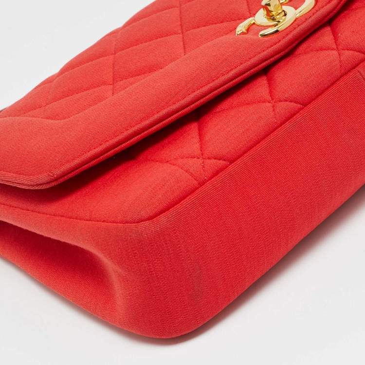 Pre Owned Chanel Red Quilted Jersey Diana Flap Bag