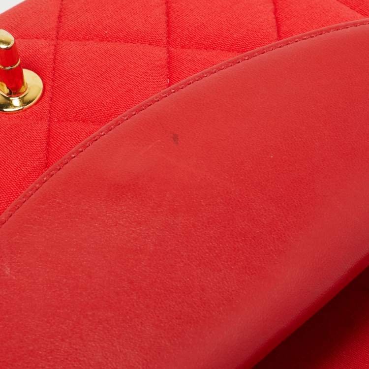 Pre Owned Chanel Red Quilted Jersey Diana Flap Bag