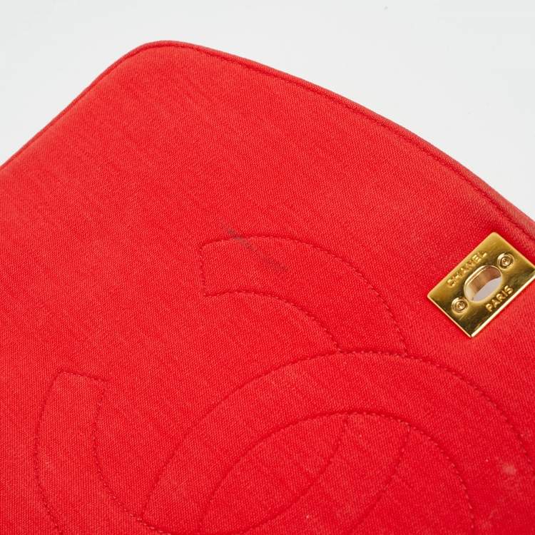 Pre Owned Chanel Red Quilted Jersey Diana Flap Bag