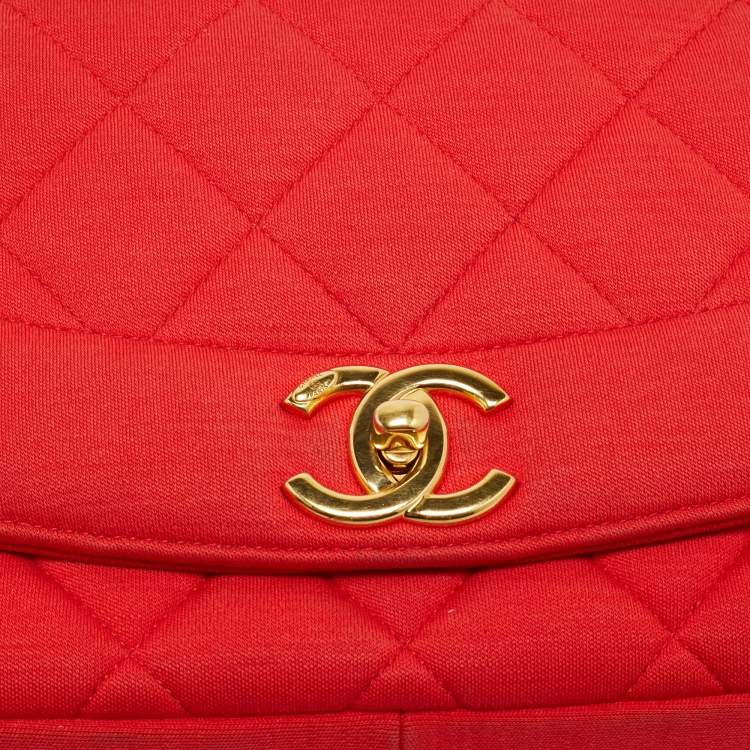Pre Owned Chanel Red Quilted Jersey Diana Flap Bag
