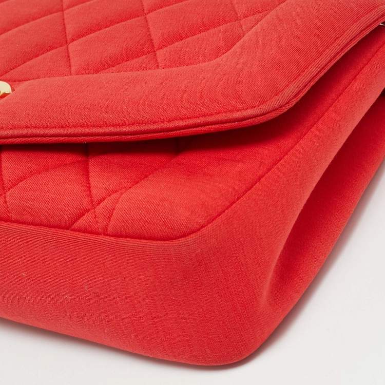 Pre Owned Chanel Red Quilted Jersey Diana Flap Bag