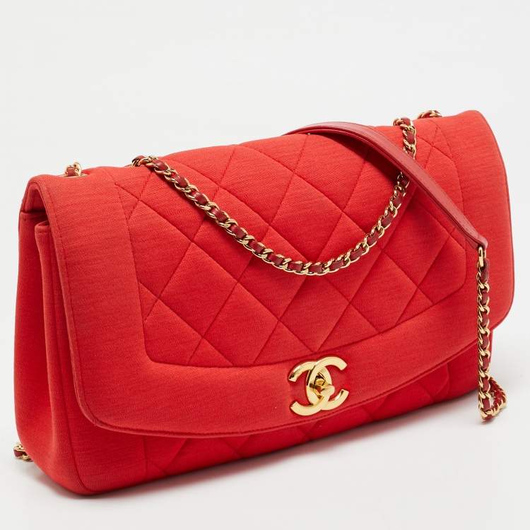 Pre Owned Chanel Red Quilted Jersey Diana Flap Bag