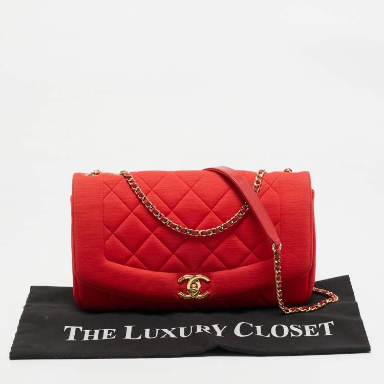 Pre Owned Chanel Red Quilted Jersey Diana Flap Bag