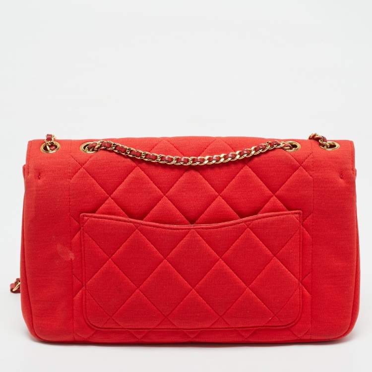Pre Owned Chanel Red Quilted Jersey Diana Flap Bag