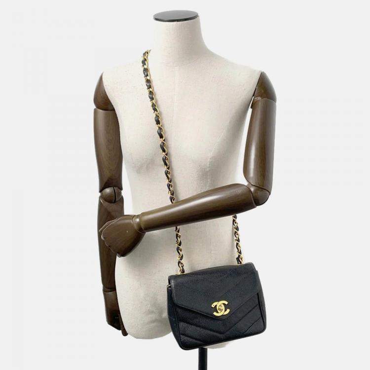 Pre Owned Chanel V Stitch Chain shoulder Bag Black Caviar Leather