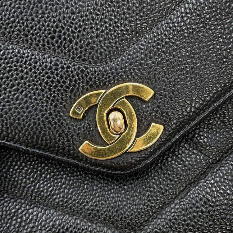 Pre Owned Chanel V Stitch Chain shoulder Bag Black Caviar Leather
