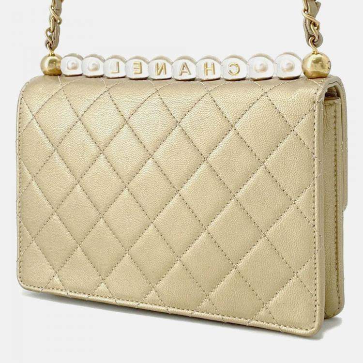 Pre Owned Chanel Matelasse Chain shoulder Bag Gold Leather