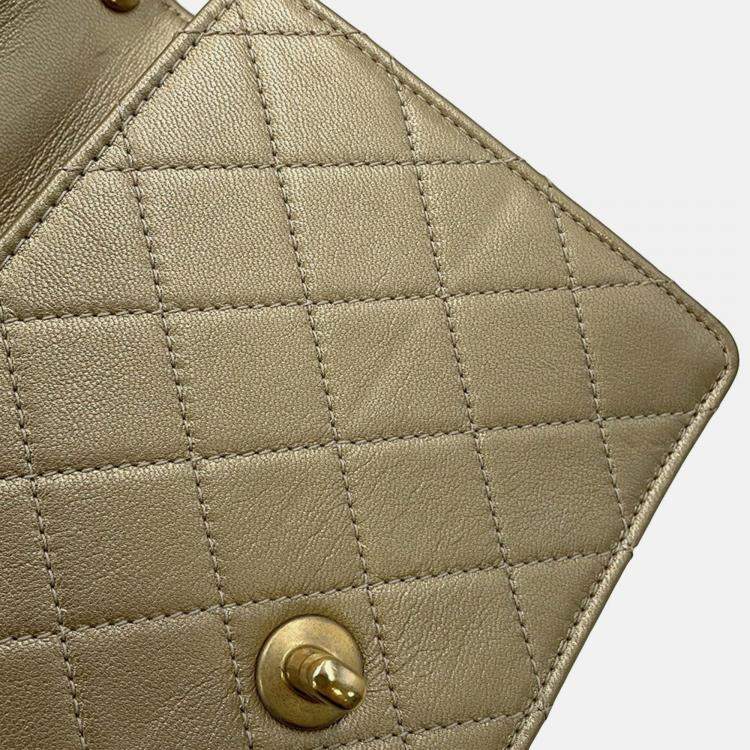 Pre Owned Chanel Matelasse Chain shoulder Bag Gold Leather
