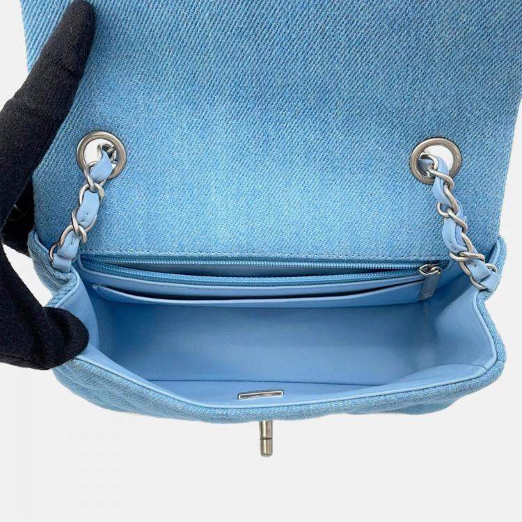 Pre Owned Chanel Mini Matelasse Chain shoulder Bag Blue Denim Size 20