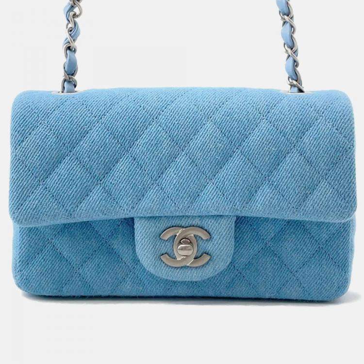 Pre Owned Chanel Mini Matelasse Chain shoulder Bag Blue Denim Size 20