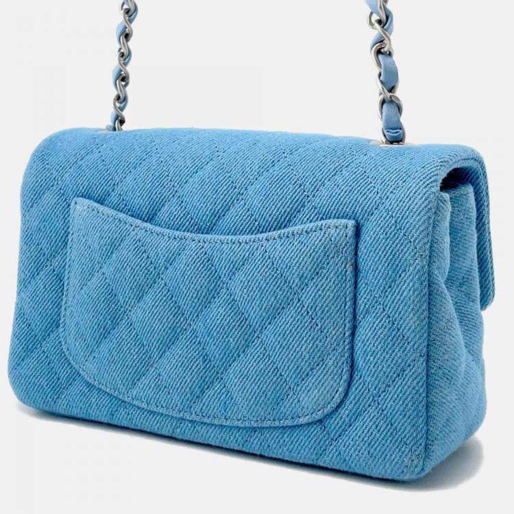Pre Owned Chanel Mini Matelasse Chain shoulder Bag Blue Denim Size 20