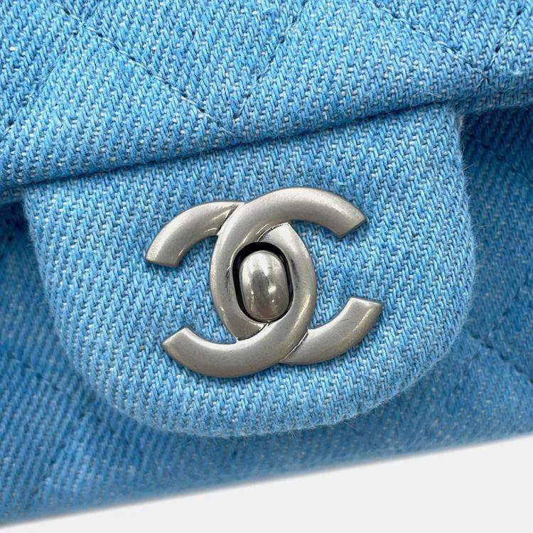 Pre Owned Chanel Mini Matelasse Chain shoulder Bag Blue Denim Size 20