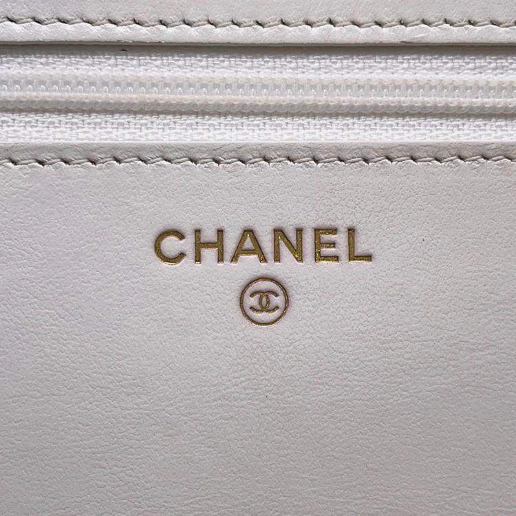 Pre Owned Chanel Camellia Chain Wallet Camellia Parts Chain White Caviar Leather