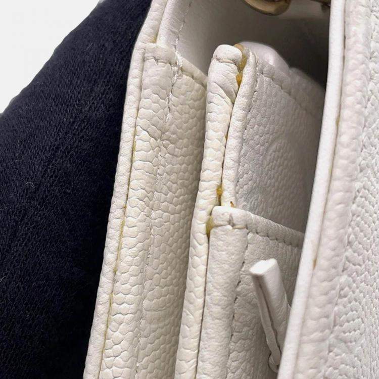 Pre Owned Chanel Camellia Chain Wallet Camellia Parts Chain White Caviar Leather