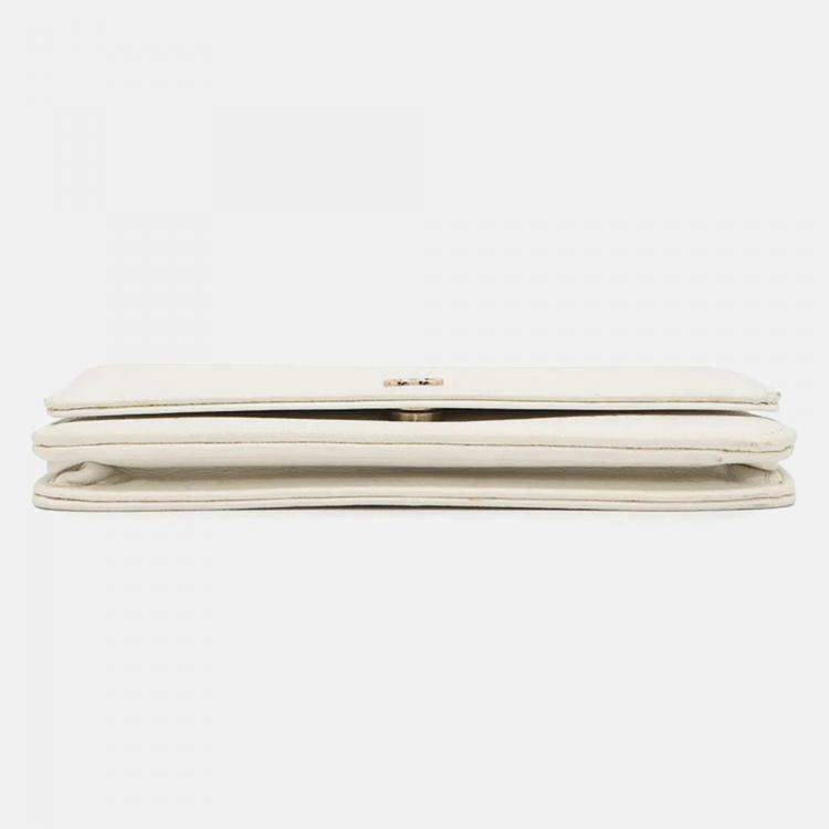 Pre Owned Chanel Camellia Chain Wallet Camellia Parts Chain White Caviar Leather