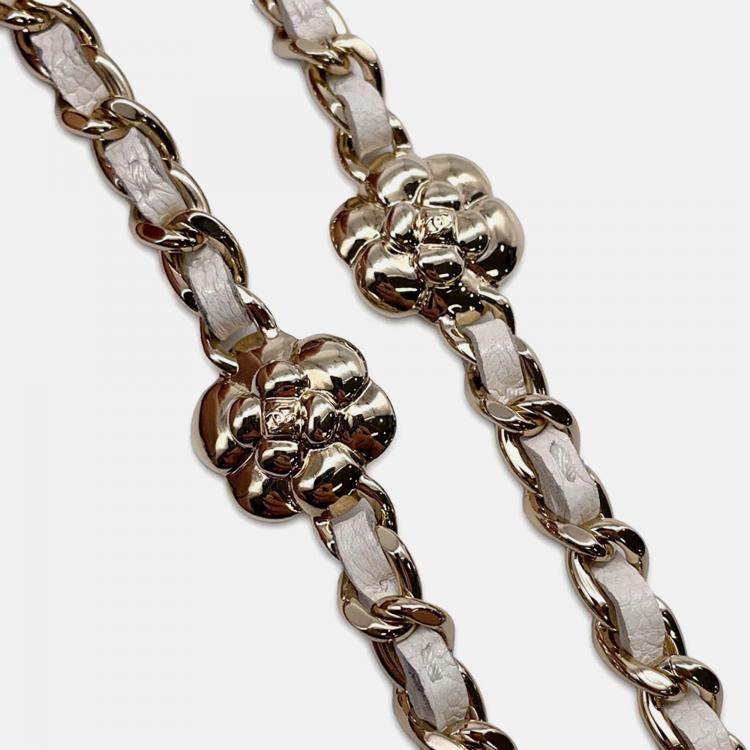 Pre Owned Chanel Camellia Chain Wallet Camellia Parts Chain White Caviar Leather