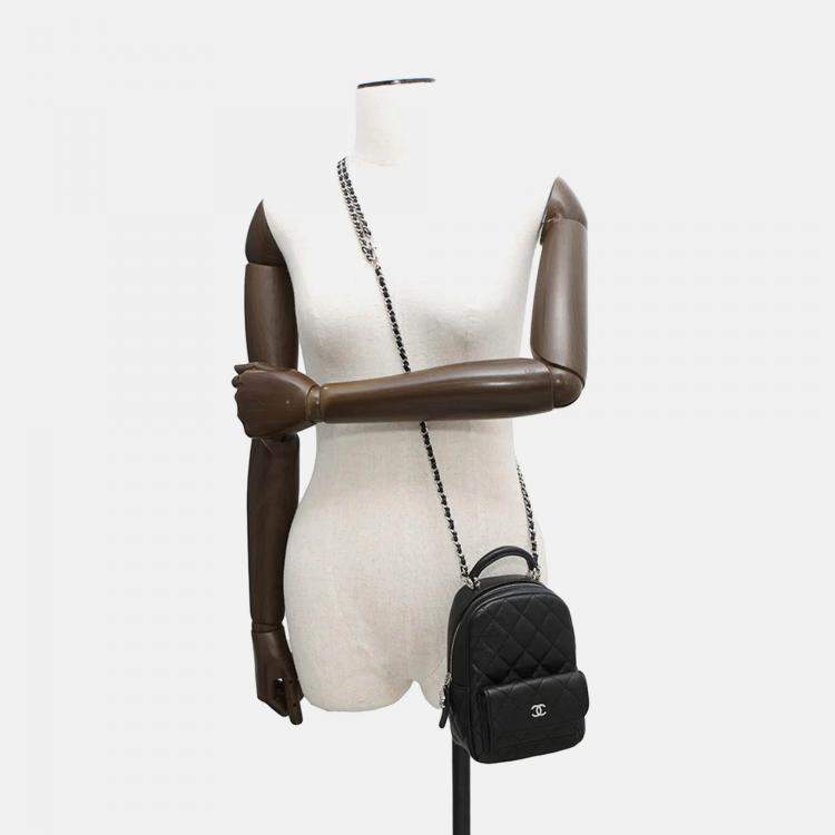 Pre Owned Chanel Matelasse Timeless Classics Mini Backpack Black Caviar Leather