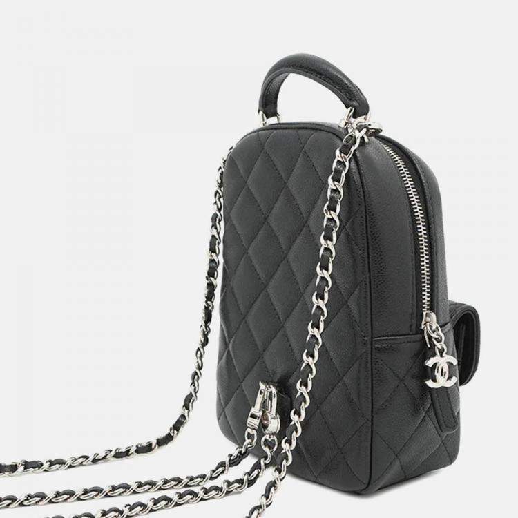 Pre Owned Chanel Matelasse Timeless Classics Mini Backpack Black Caviar Leather