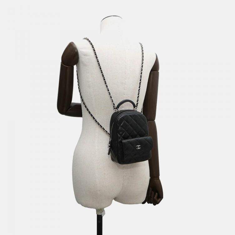 Pre Owned Chanel Matelasse Timeless Classics Mini Backpack Black Caviar Leather