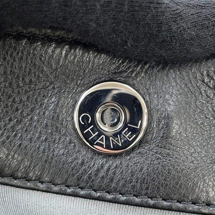 Pre Owned Chanel Cc Logo Matelasse Chain shoulder Tote Bag Black Lambskin