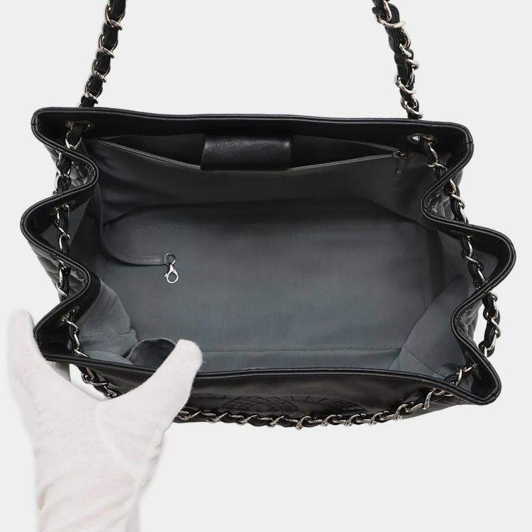 Pre Owned Chanel Cc Logo Matelasse Chain shoulder Tote Bag Black Lambskin
