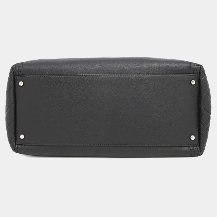 Pre Owned Chanel Cc Logo Matelasse Chain shoulder Tote Bag Black Lambskin