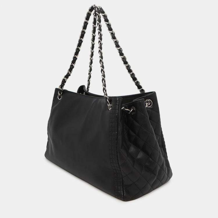 Pre Owned Chanel Cc Logo Matelasse Chain shoulder Tote Bag Black Lambskin