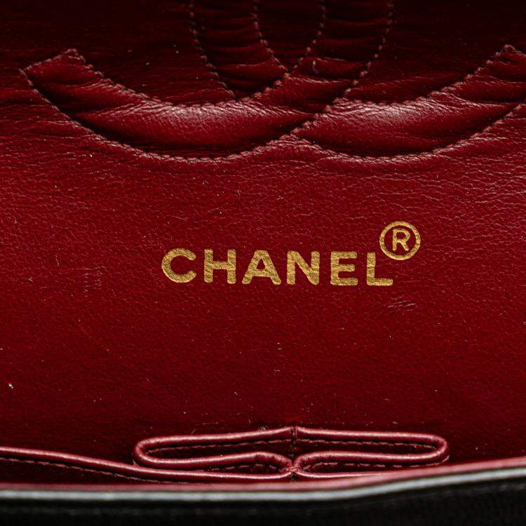 Pre Owned Chanel Black Medium Classic Lambskin Double Flap
