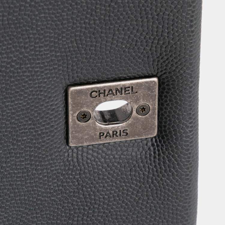 Pre Owned Chanel Grey Large Quilted Caviar Coco Top Handle Bag